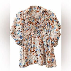 Entro Floral Puff Sleeve Blouse Size S | Lined Boutique Top